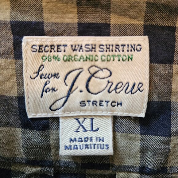 J. Crew Men Size XL Slim Fit Stretch Button Up Shirt Check Retro Organic Cotton - Picture 5 of 9